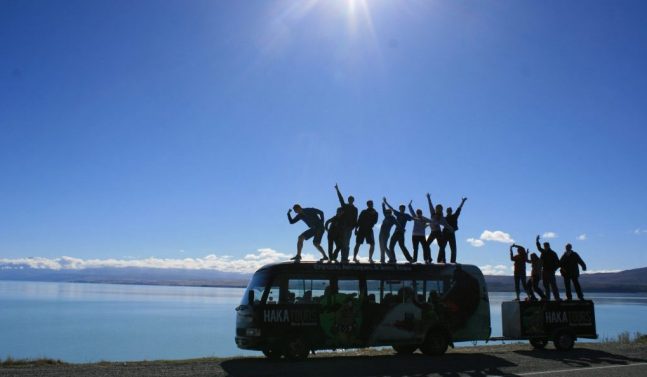 Group on bus in front of the Hokianga