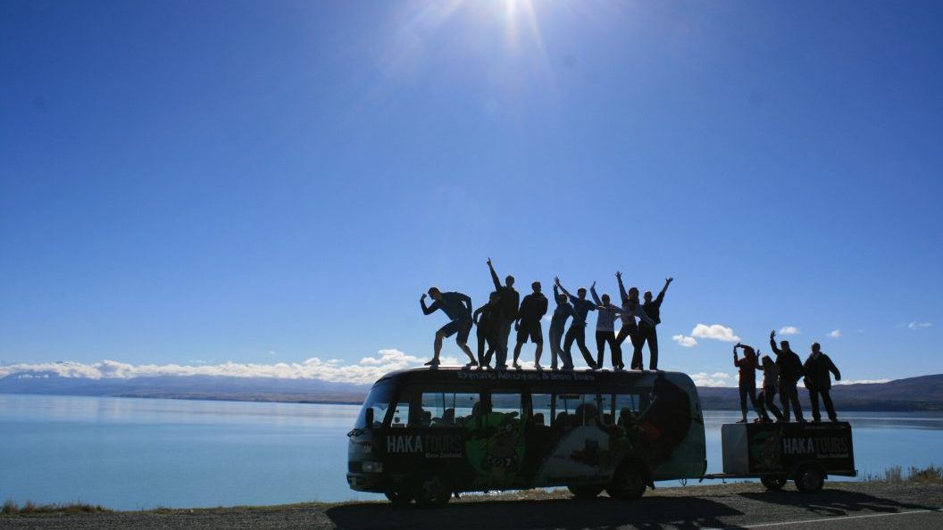 Group on bus in front of the Hokianga