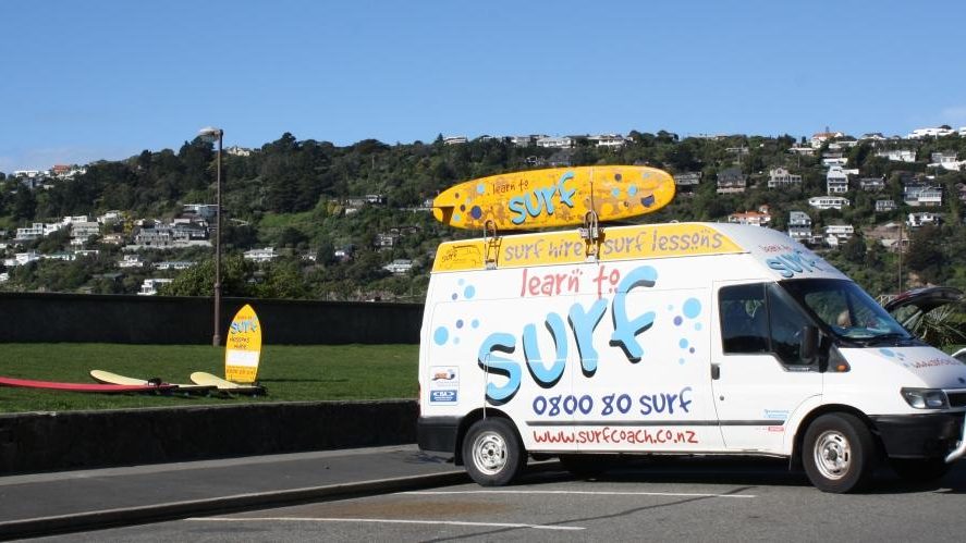 Learn to surf van and surf boards Christchurch
